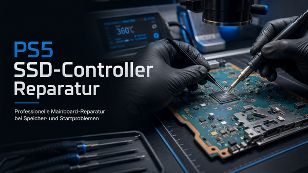 PS5 SSD-Controller Reparatur auf einem PlayStation 5 Mainboard bei ABXONE