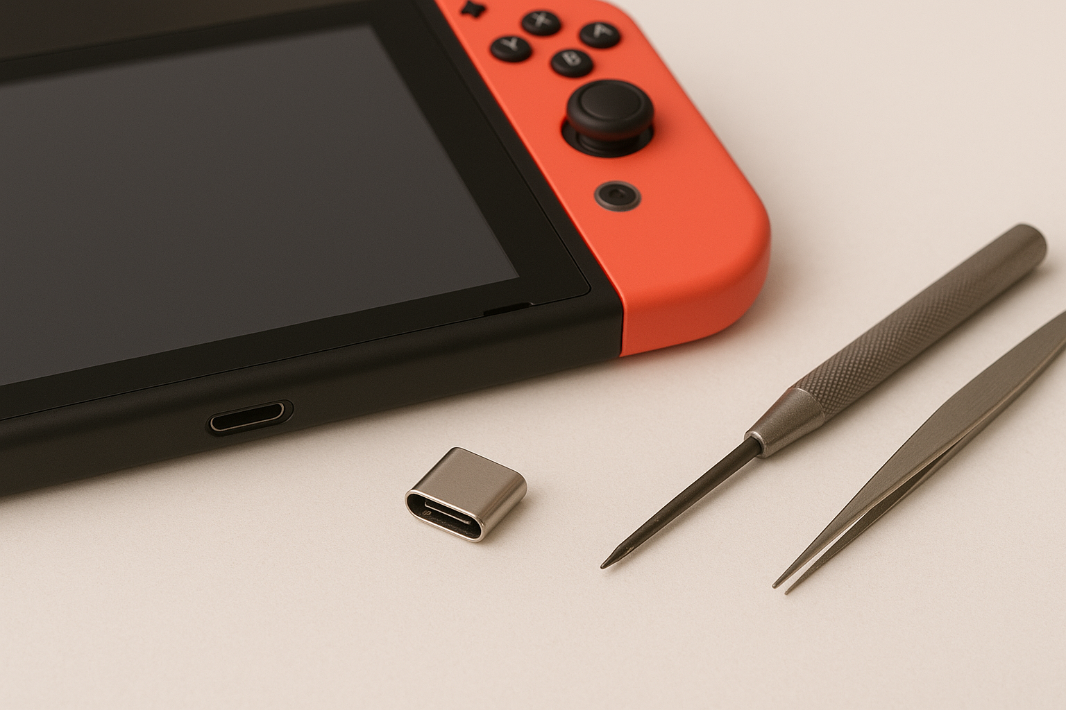 Reparatur der Nintendo Switch Ladebuchse: Austausch des defekten USB-C Ports, wenn die Konsole nicht mehr lädt oder keinen Kontakt zum Dock hat.